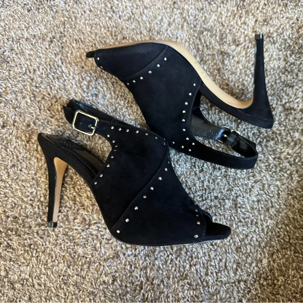 White House Black Market Zailey Black Suede Studded Mule Sling Back Heel